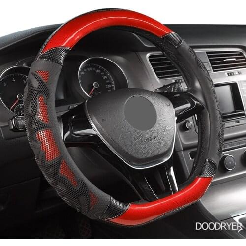 DOODRYER Carbon Fiber Leather Car Steering Wheel Cover For Daihatsu Terios Sirion Mira Cuore YRV Ayla Sigra Xenia Luxio
