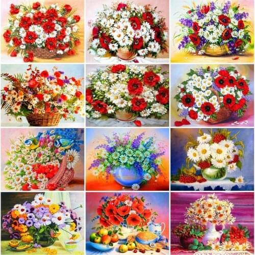 AZQSD Full Square Diamond Embroidery Daisy Mosaic Diamond Painting Flower Cross Stitch Rhinestones Handmade Home Decor Gift