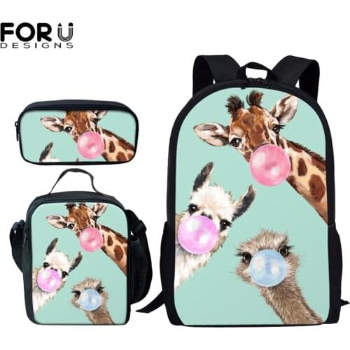 FORUDESIGNS Cute Cartoon Animal Printing Student Backpack 3pcs Set Kid Children Boys Girls School Bags Casual Rucksack Daypack