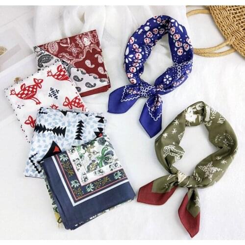 MoriBty 70cm Women Cotton Square Scarf Bandanas Spring-Summer Paisley Handkerchief Bufandas Foulard Luxury Print Hair Ribbon Tie