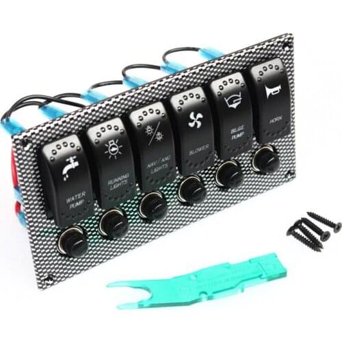 Custom DIY Boat Yacht 6 GANG WAY 3PIN ON/OFF Rocker Switch Panel Green & Blue Led Waterproof for Trcuk Bus Car With Circuits