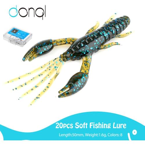 DONQL 20pcs/lot Soft Shrimp Bait Silicone Fishing Lures 50mm Crankbaits Wobblers + Crank Fishing Hooks Easy Shiner Worm Lures