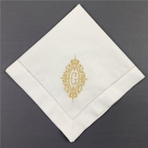 Set of 12 Monogrammed Napkins White Hemstitched Linen Men Napkins Ladder Embroidered Initial Dinner Napkins Napkins 20"x20"