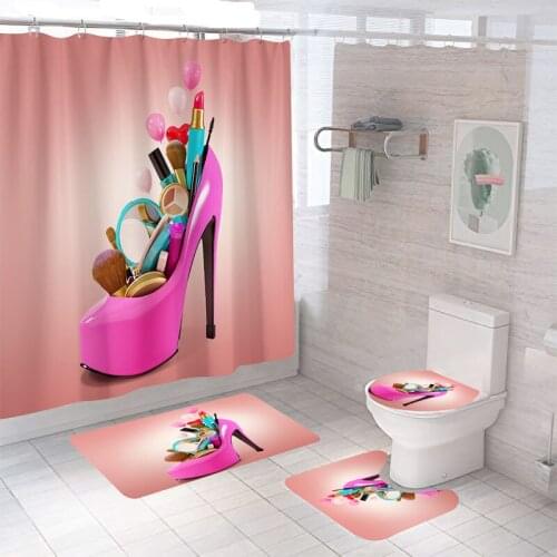 Home Decor Waterproof Shower Curtain Set with 12 Hooks Toilet Covers Bath Mat Bathroom Non-slip Rug Polyester Fabric Washable