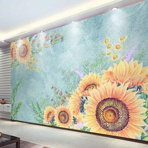 Custom Any Size Mural Wallpaper Modern Hand Painted Sunflower Flower Living Room TV Sofa Bedroom Background Wall Painting Murals