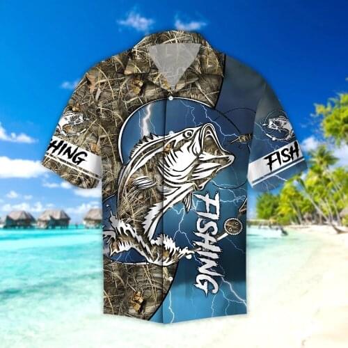 New 3d printing Hawaiian beach fishing art mens shirt summer fashion short-sleeved shirt Harajuku casual shirt NO01