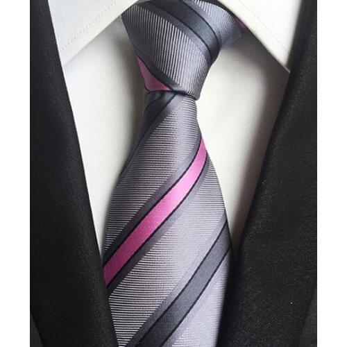 8cm New Designer Ties High Quality Woven Necktie Wholesale Pink with Gray Stripe
