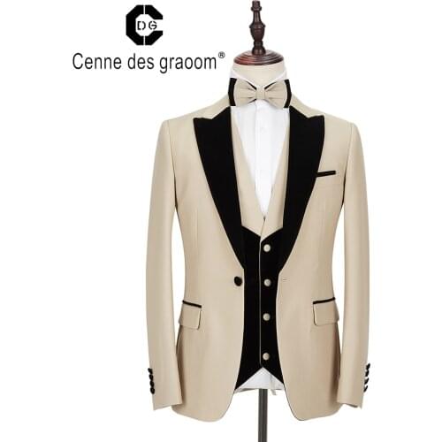 2020 Cenne Des Graoom New Men Suit Costume 3 Pieces Velvetl Slim Fit Shawl Lapel Wedding Party Groom Tuxedo Coat For Christmas