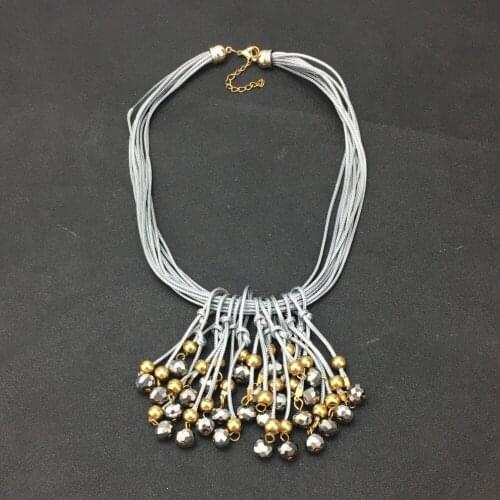 UKMOC New Chic Choker Necklace Handmade Yarn Strip Crystal Tassel Statement Necklaces & Pendants Maxi Jewelry #4103