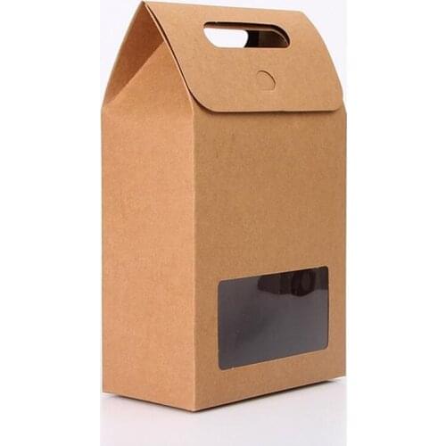 Kraft Paper Food Packaging Bag with Window and Handle, for Baking Food Cookies Candy Meat Beans