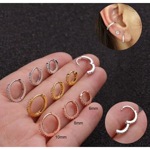 Nose Piercing Body Jewelry CZ Hoop Cartilage Ear Stud Piercing Women Round Circle Earring Small Earrings Female Gift
