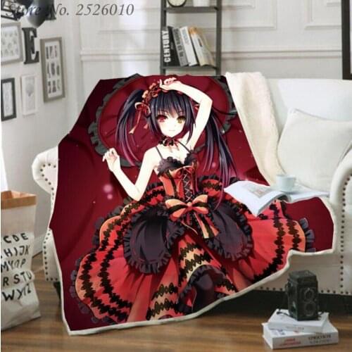 Throw blanket Anime DATE A LIVE 3D Velvet Plush Blanket Bedspread For Kids Girls Sherpa Blanket Couch Quilt Cover Travel 09