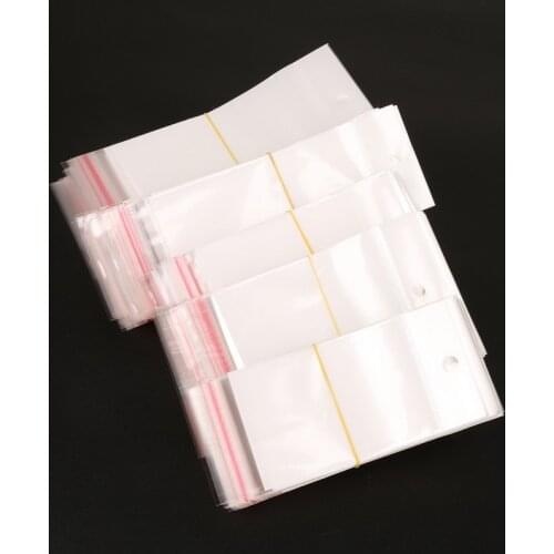 200PCS Multiple Sizes Transparent Clear Plastic OPP Self-adhesive Seal Bags with Hanging Hole Jewelry Packaging & Gift Bags