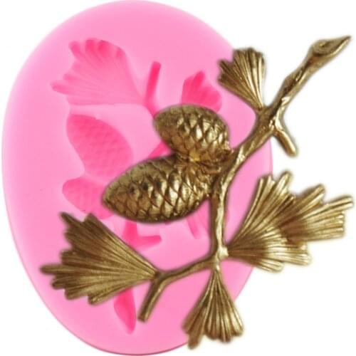 Pine Branches Silicone Mold Pine Cones Chocolate Gumpaste Mould Cupcake Topper Fondant Cake Decorating Tools Clay Resin Molds