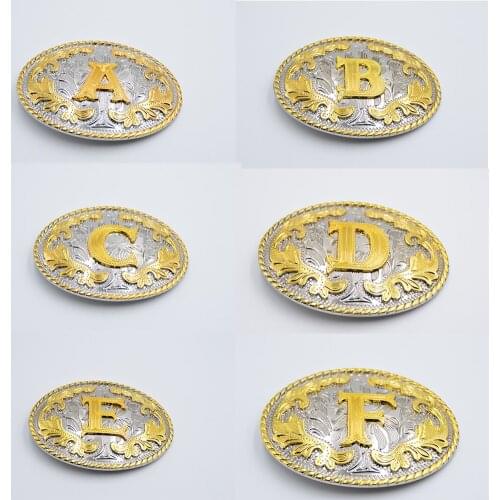 WesBuck Brand Retail 6 Different Style Western Men Golden Initial Letter A B C D E F Belt Buckle Oval Belt Buckle With PU Belt