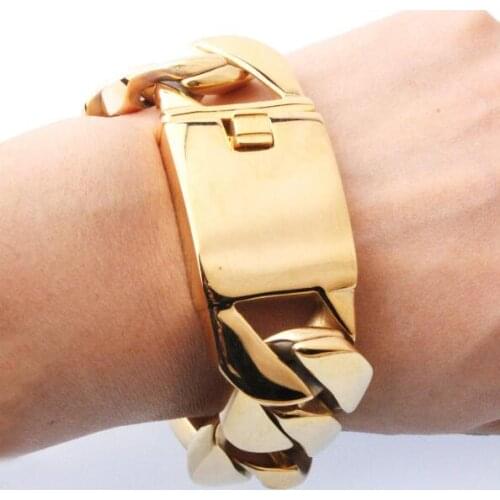 GNAYY Jewelry Large 316L Stainless steel jewelry Gold Miami cuban curb chain bracelet bangle Heavy Huge 26mm 23cm (9 inch) Mens