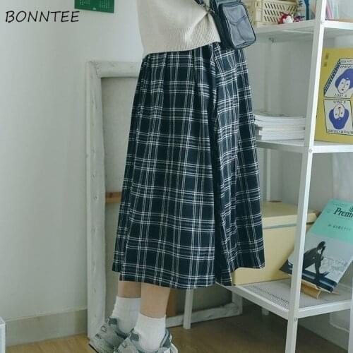 Skirts Women Preppy Style All-match Stylish Plaid Black Oversized High Waist Popular Japanese Style A-Line Ulzzang School Teens