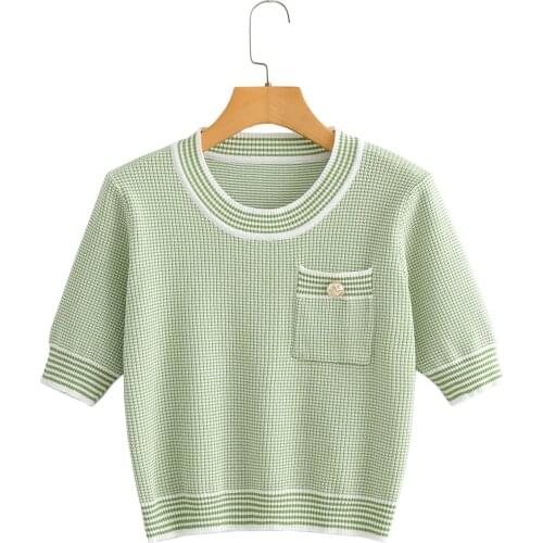 JC·KILIG Womens Summer Slimming Pocket Pullover With Color Buttons Y1012