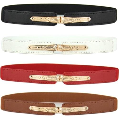 Women Ladies Fashion Thin Gold Feather Pattern Buckle Elastic Stretch Waistband Waist Belt HOT NEW BLTLL0023