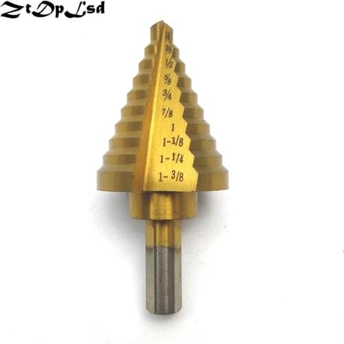 ZtDpLsd 1Pcs 1/4-1 3/8 HSS Steel Titanium Step Core Drill Bit Cone Hole Cutter Bit Triangular Shank Wood Metal Drilling