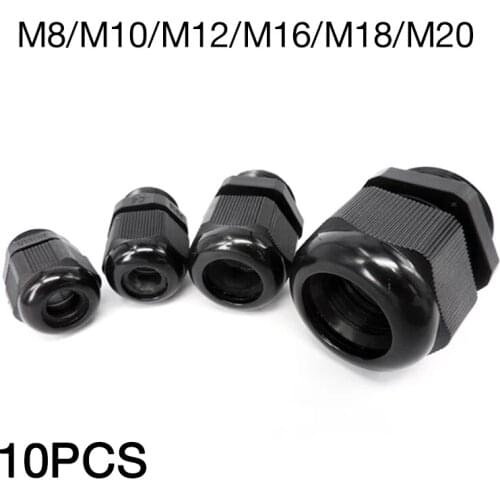 10 x Black Plastic Waterproof Connector M12 3-6.5mm Diameter Cable Gland