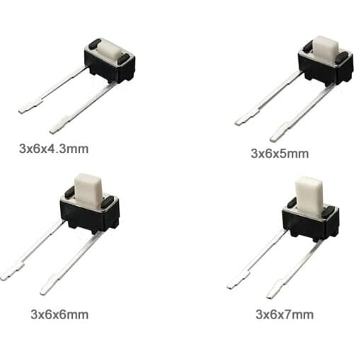 100pcs/lot 3*6*4.3/5/6/7mm Side Long 2-pin Push Button Switch 3x6x4.3/5/6/7mm Vertical Tact Switch
