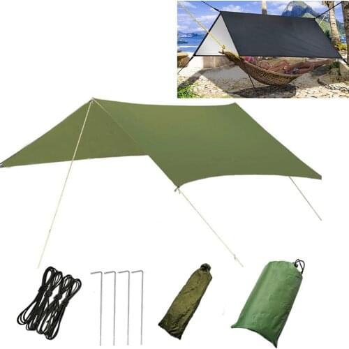3X3 M Camping Sun Awning with 6 Pegs and 6 Ropes Waterproof Car Shade Sunshade Garden Beach Umbrella Travel Camping Tent Tarp