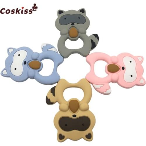 4pcs Siilicone Raccoon Beads Food Grade Silicone DIY Teething Necklace Baby Gifts Pacifier Clips Accessories Beads