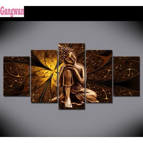 Abstract Gold Buddha 3D picture of rhinestones mosaic full embroidery paint with diamonds painting 5 pcs set religion home decor