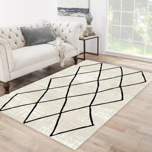 White color black quadrangle ethnic patterned carpet modern carpet rug free shipping soft textured carpet