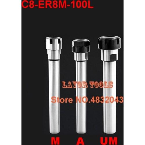 Free Shipping C8 ER8M 100L Collet Chuck Holder 100MM Extension Straight Shank for ER Collet with ER8M Nut