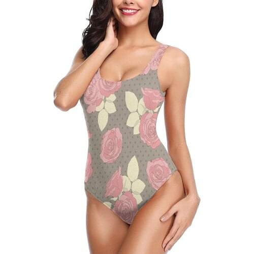 One Piece Bathing Suits Sexy Swimsuits Slimming for Women Teen Girls Retro Roses Flower Floral Tan Brown