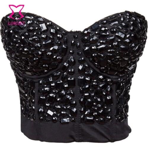 Corzzet Black Beading Push Up Punk Bra Sexy Gothic Women Clubwear Bras