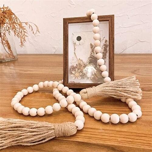 Rustic Wooden Bead Garlands Chic Decor Living Room/Kids Room Wall Decorations Farmhouse Ornament Woven Exquisite Wall Hanging