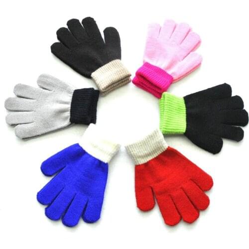 Children Kids Magic Winter Gloves Colorblock Full Finger Warm Knitted Gloves Solid Cotton Blends Soft Fashion Attractive Glove