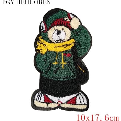 PGY Childrens sweater decoration Sew-On plush cute bear creative patch DIY down jacket denim clothing shoulder clip simple