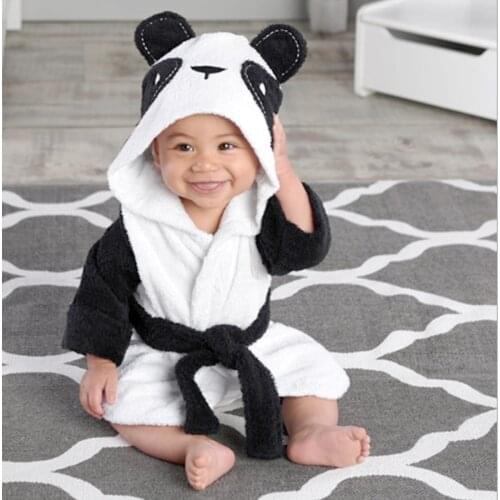 Flannel Baby Bathrobe New Fashionable Childrens Homewear for Boys and Girls Cute Panda Cartoon Nightgown
