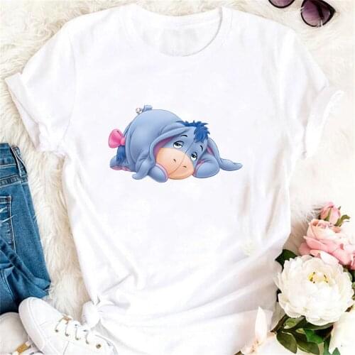Women T Shirts Summer Short Sleeve Casual White O-neck Tshirts Harajuku Streetwear Femme Tee Shirt Winnie The Pooh Printed Tops