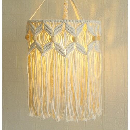Nordic Style Cotton Rope Hand-knitted Lampshade Macrame Hanging Lamp Decoration For Living Room Tassel Lampshade Tapestry