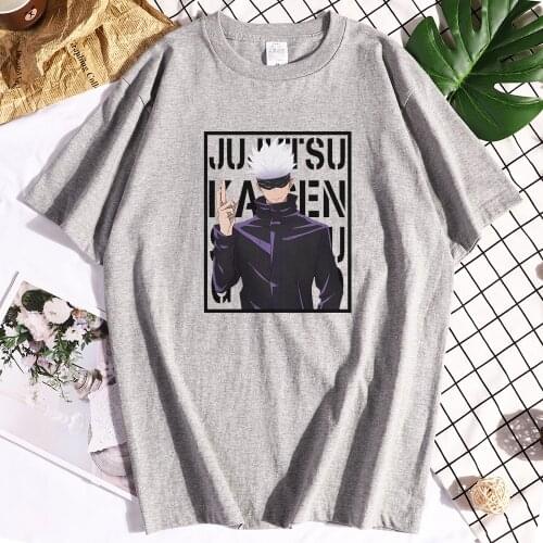 Cotton Jujutsu Kaisen Satoru Gojo Print T-shirts Mens Loose Crew Neck Tees Shirts Manga Tshirts Vintage Quality T-shirt Men