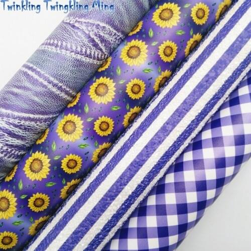 Purple Stripes Printed Chunky Glitter Leather, Daisy Printed Faux Fabric, Synthetic Leather For Bow 21x29CM Twinkling Ming KM459