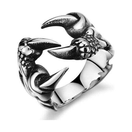 Vintage Black Titanium Steel Long Sharp Dragon Claw Ring For Men Boys Fashion Claw Finger Rings Hip Hop Jewelry Nice Gift