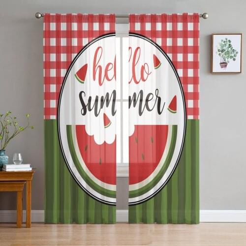 Summer Watermelon Fruit Lattice Tulle Curtain Voile Transparent Tulle for Bedroom Living Room Kitchen Sheer Window Curtains
