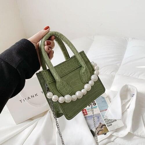 Fashion Mini Handbags For Women Brand Designer Crocodile Pattern Shoulder Bags Beads Chain Crossbody Bag Messenger Bag Purse