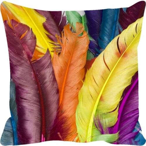 Fashion High Quality Feather Throw Pillow Case for Living Room Peacock Feather Cotton Cushion Print Soft Pillow Case for Bedroom