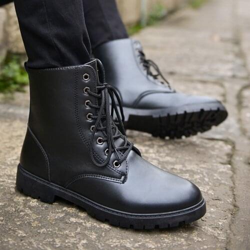 Men Boots British Red High Top Mens Army Boots Korean Zipper Mens Snow Winter Boots Cowboy Boots for Men BLACK size 39-44 639