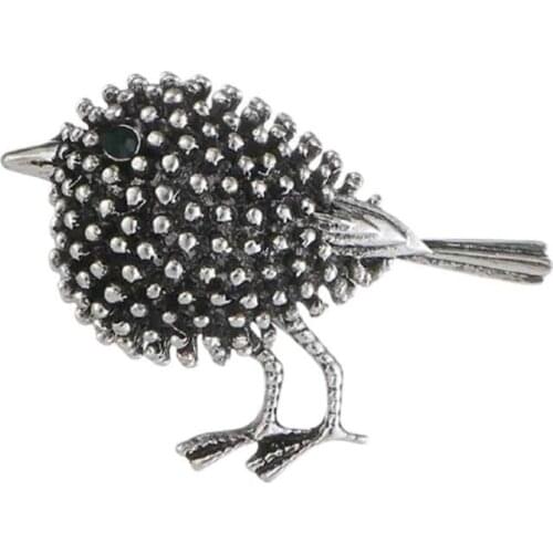 Small Vintage Style Silver Robin Green Diamante Bird Brooch Pin Broach Crystal