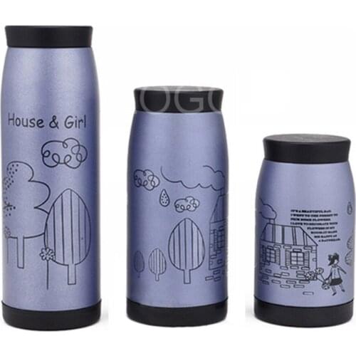 New Portable Novelty Frosted Stainless Steel Vacuum Cup Illustration Design Lovely Vacuum Cup Thermos 250ml/350ml/500ml
