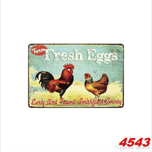 20*30cm Cock, Hen & Eggs Tin Signs Retro Metal Iron Plate Painting Wall Decoration for Bar Cafe Home Club Pub Beer Shop