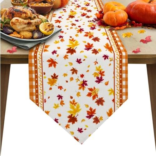 Autumn Maple Leaf Orange Lattice Table Runner Luxury Dining Table Decor Tablecloth Table Runner for Wedding Party